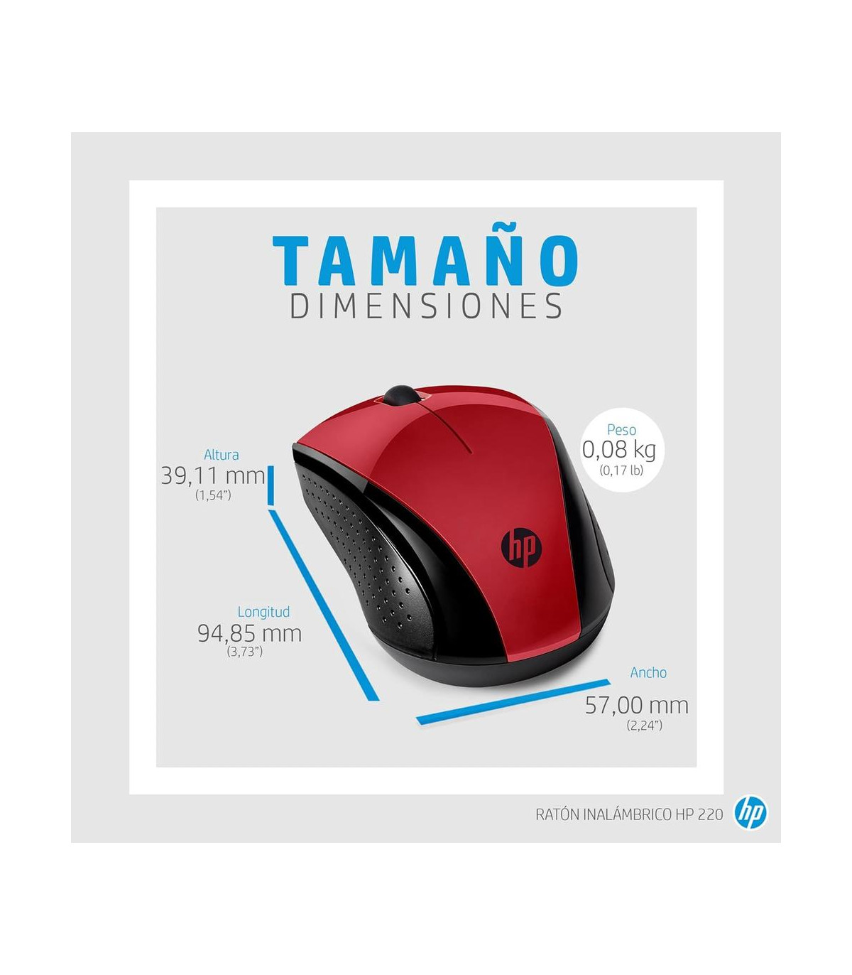 Raton inalambrico hp optico wireless 220 rojo