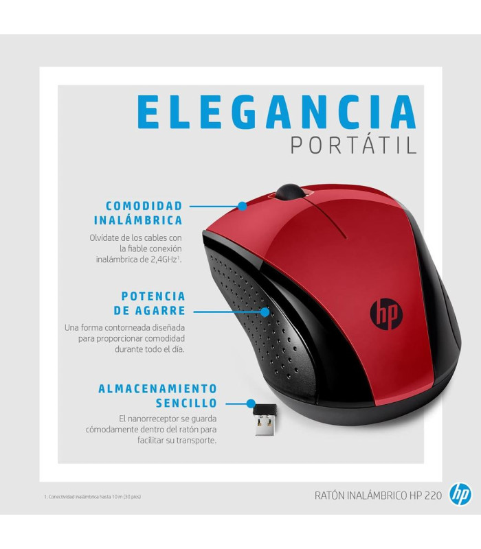 Raton inalambrico hp optico wireless 220 rojo