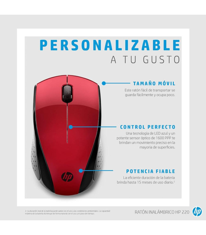 Raton inalambrico hp optico wireless 220 rojo