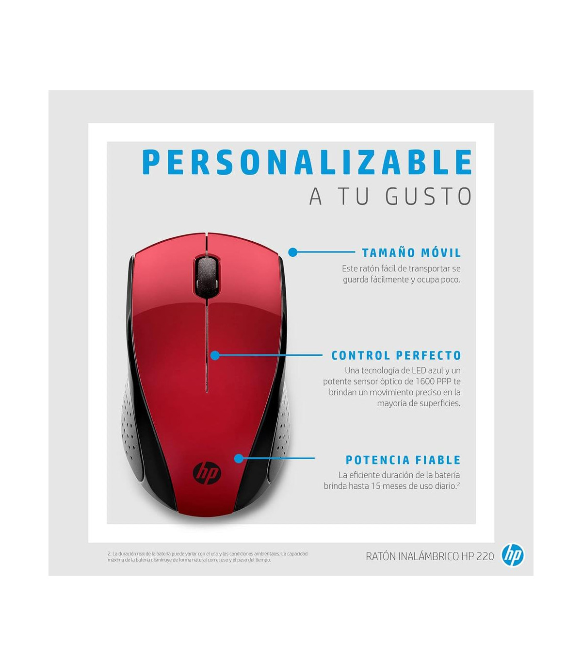 Raton inalambrico hp optico wireless 220 rojo