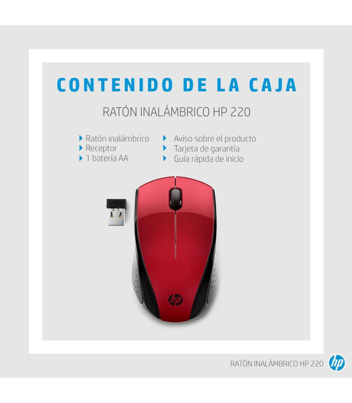 Raton inalambrico hp optico wireless 220 rojo