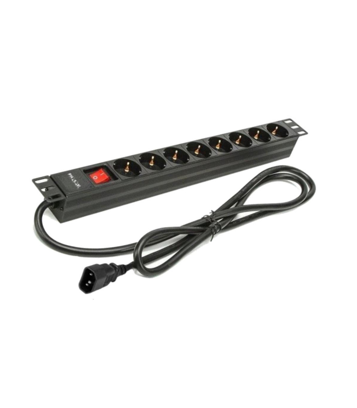 Regleta phasak 8 tomas rack 19 pulgadas con interruptor 2m negro