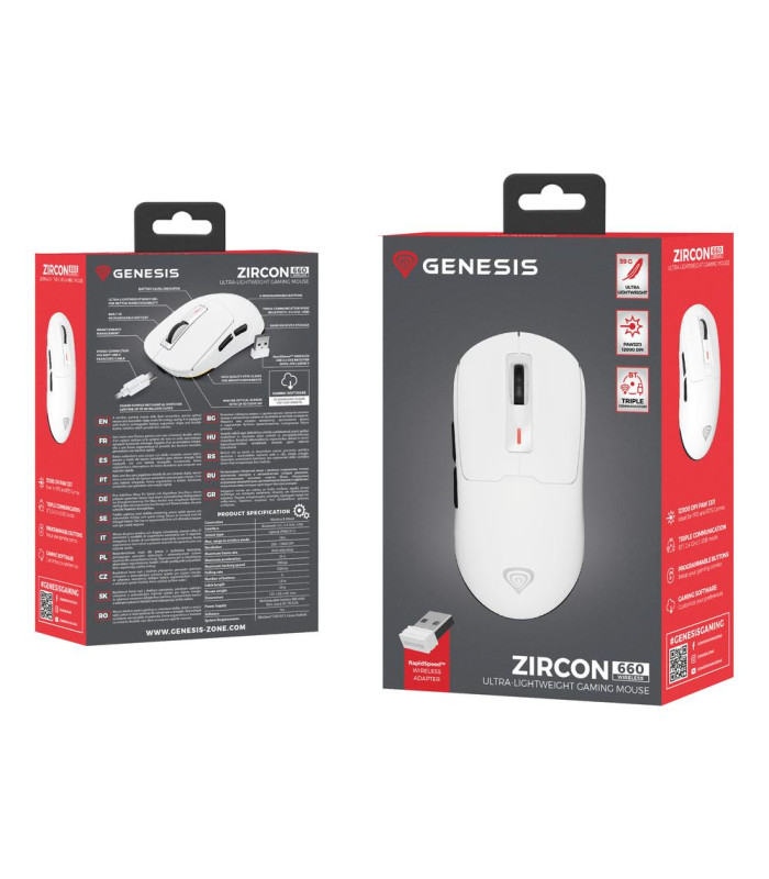 Raton inalambrico gaming genesis zircon 660 blanco