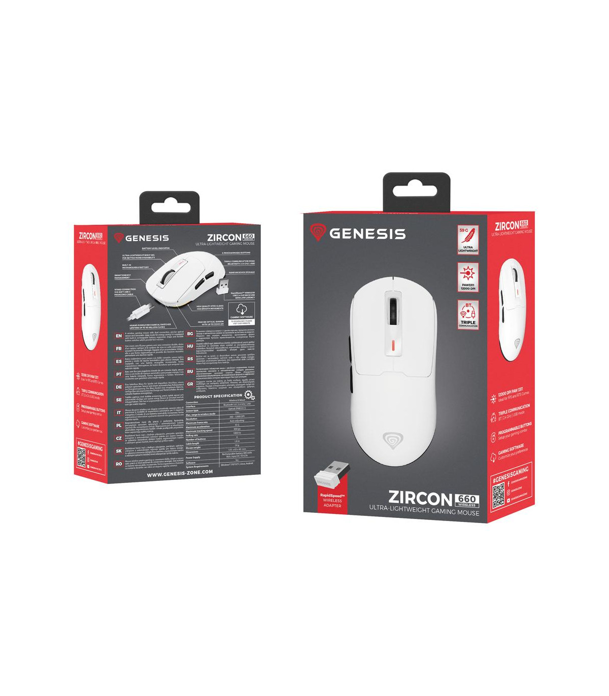Raton inalambrico gaming genesis zircon 660 blanco