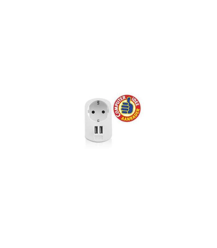 Cargador usb ewent 2 puertos -  155w -  enchufe shuko blanco