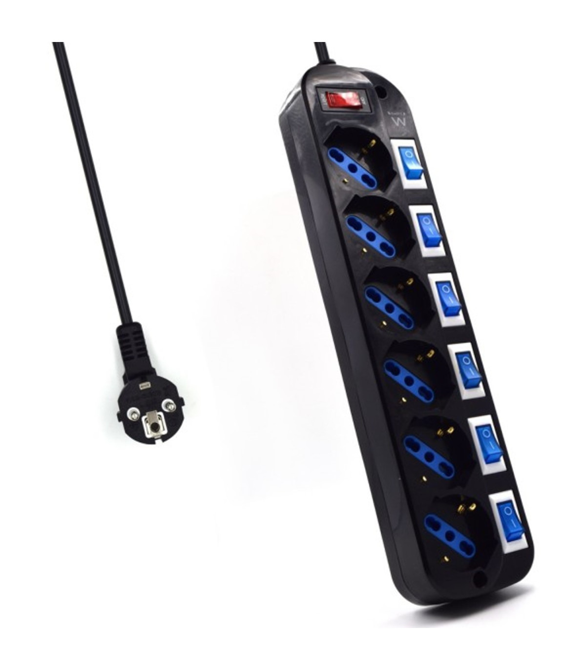 Regleta ewent 6 tomas shucko interruptor individual negro