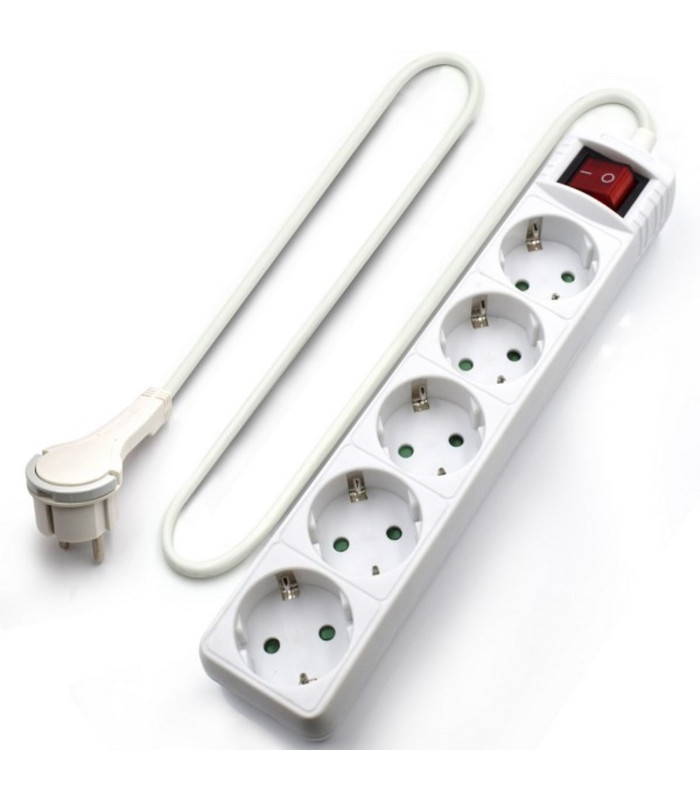 Regleta ewent 5 tomas shucko interruptor y enchufe plano