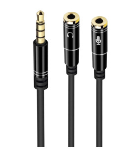 Cable adaptador de audio ewent jack 3.5mm macho a jack 3.5mm hembra x2 negro 0.30m
