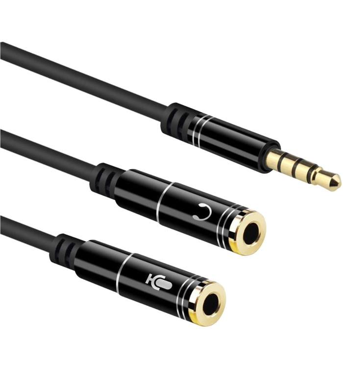 Cable adaptador de audio ewent jack 3.5mm macho a jack 3.5mm hembra x2 negro 0.30m