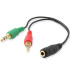 Cable adaptador de audio ewent jack 3.5mm hembra a jack 3.5mm macho x2 negro 0.15m