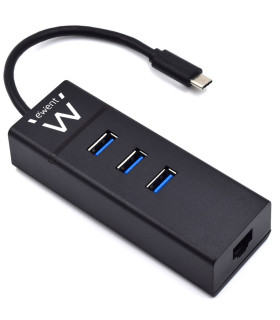 Hub usb ewent 3 puertos - usb 3.1 gen1 - puerto rj45 - negro