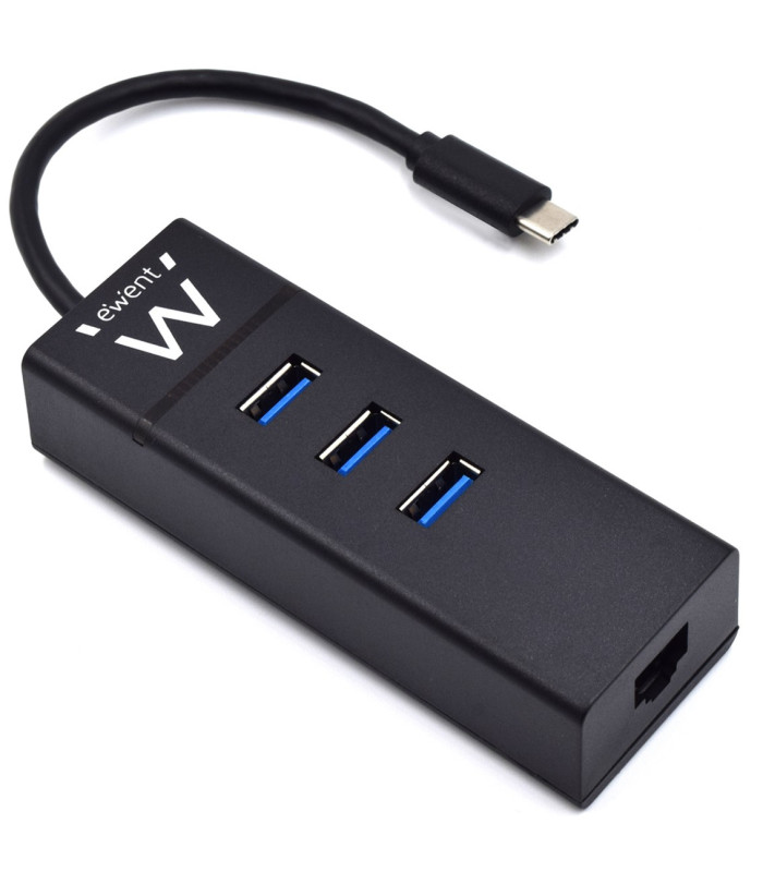 Hub usb ewent 3 puertos - usb 3.1 gen1 - puerto rj45 - negro