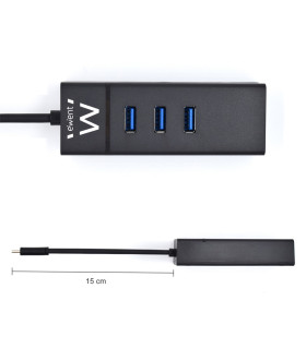 Hub usb ewent 3 puertos - usb 3.1 gen1 - puerto rj45 - negro