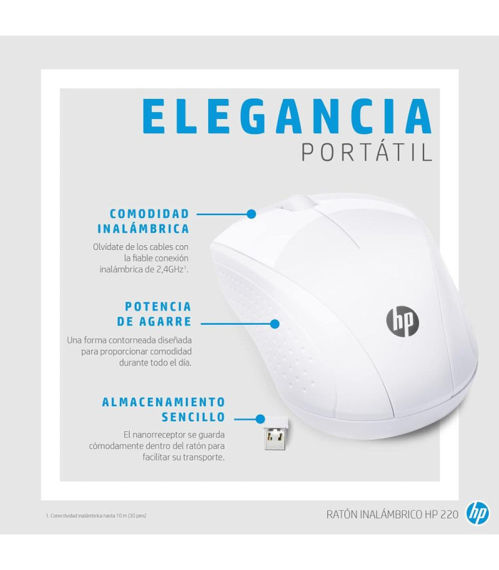 Raton inalambrico hp optico wireless 220 -  hasta 1600dpi -  blanco nieve