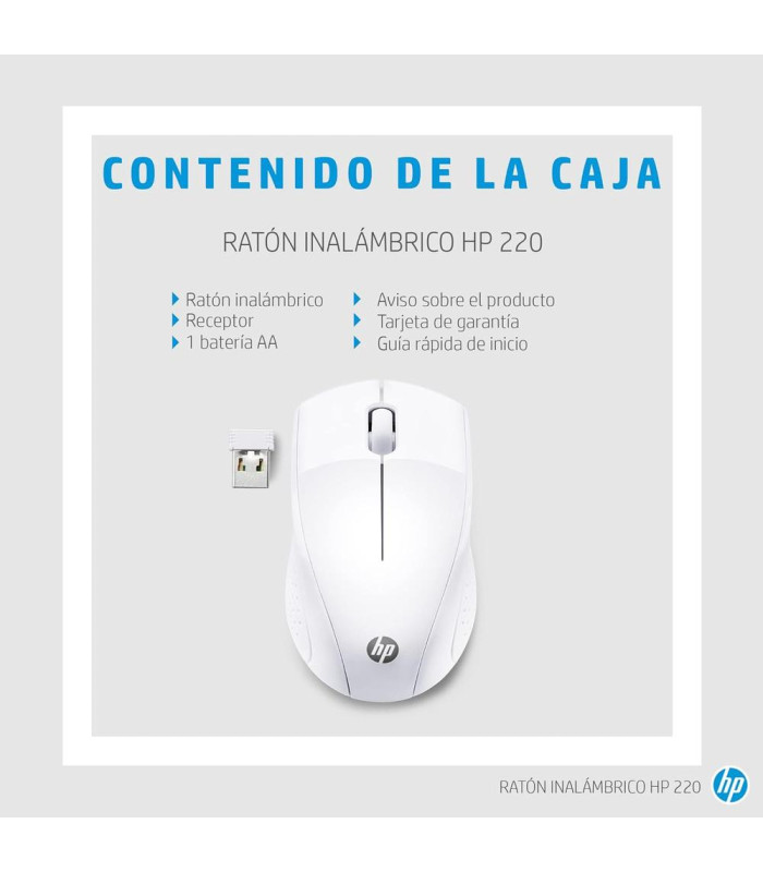 Raton inalambrico hp optico wireless 220 -  hasta 1600dpi -  blanco nieve