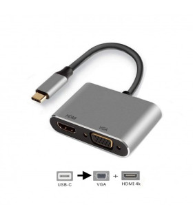 Adaptador ewent usb tipo c a hdmi 4k y vga 15cm - macho - hembra