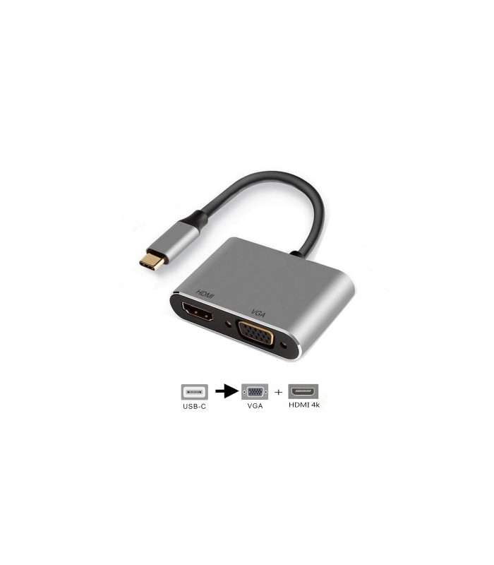 Adaptador ewent usb tipo c a hdmi 4k  y vga 15cm - macho -  hembra