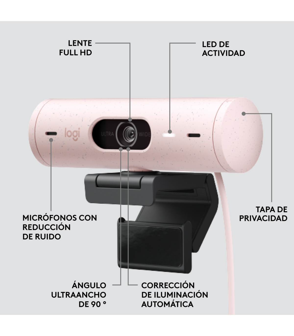 Webcam logitech brio 500 rosa full hd -  usb tipo c