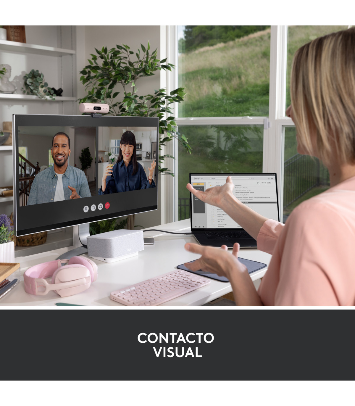 Webcam logitech brio 500 rosa full hd -  usb tipo c