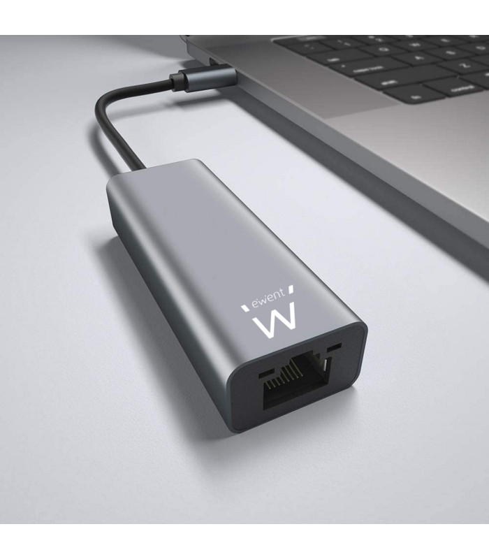 Adaptador de red ewent usb tipo c macho a rj45 hembra gris