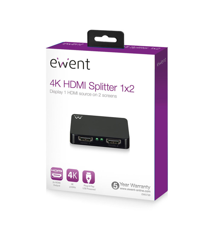 Splitter 4k hdmi 1 x 2 ewent ew3720