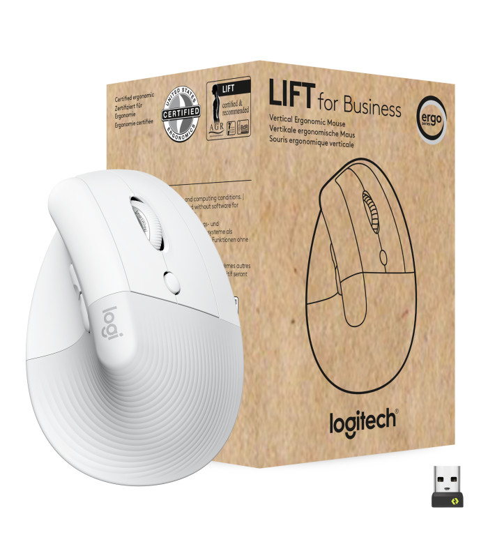 Mouse raton vertical logitech lift for business 6 botones 4000 dpi wireless inalambrico blanco hueso