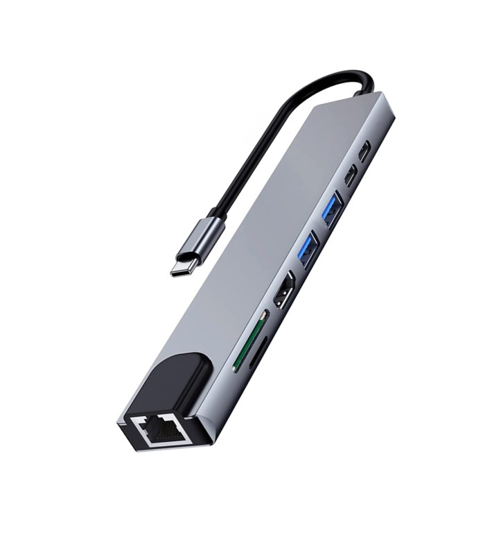 Docking station usb tipo c ewent ew1146 8 en 1 87w - hdmi 4k - 1 x usb tipo c pd - 1 x usb tipo c - 2 x usb tipo a - rj45 - lect