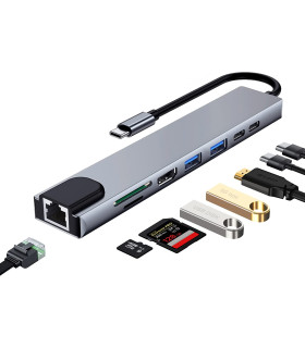Docking station usb tipo c ewent ew1146 8 en 1 87w - hdmi 4k - 1 x usb tipo c pd - 1 x usb tipo c - 2 x usb tipo a - rj45 - lect