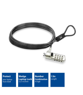 Cable de seguridad con candado ewent ew1243 para portatil con combinacion de numeros