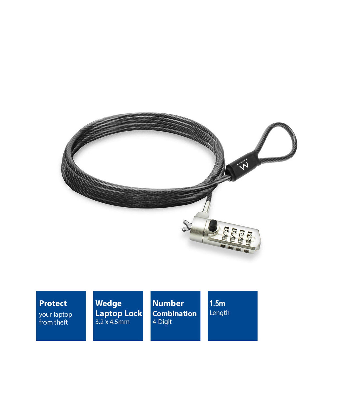 Cable de seguridad con candado ewent ew1243 para portatil con combinacion de numeros
