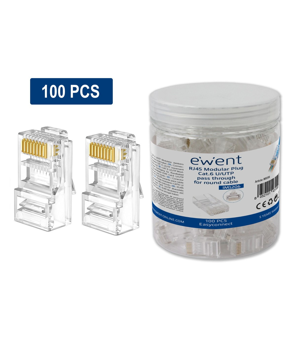 Conector rj45 ewent easyconnect im1206 cat.6 u - utp para cable redondo 100 unidades