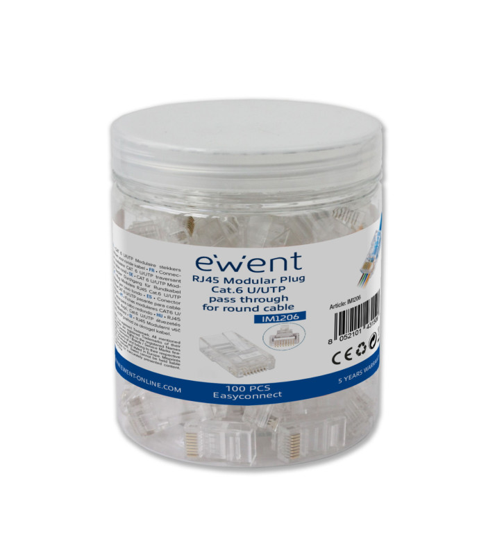 Conector rj45 ewent easyconnect im1206 cat.6 u - utp para cable redondo 100 unidades