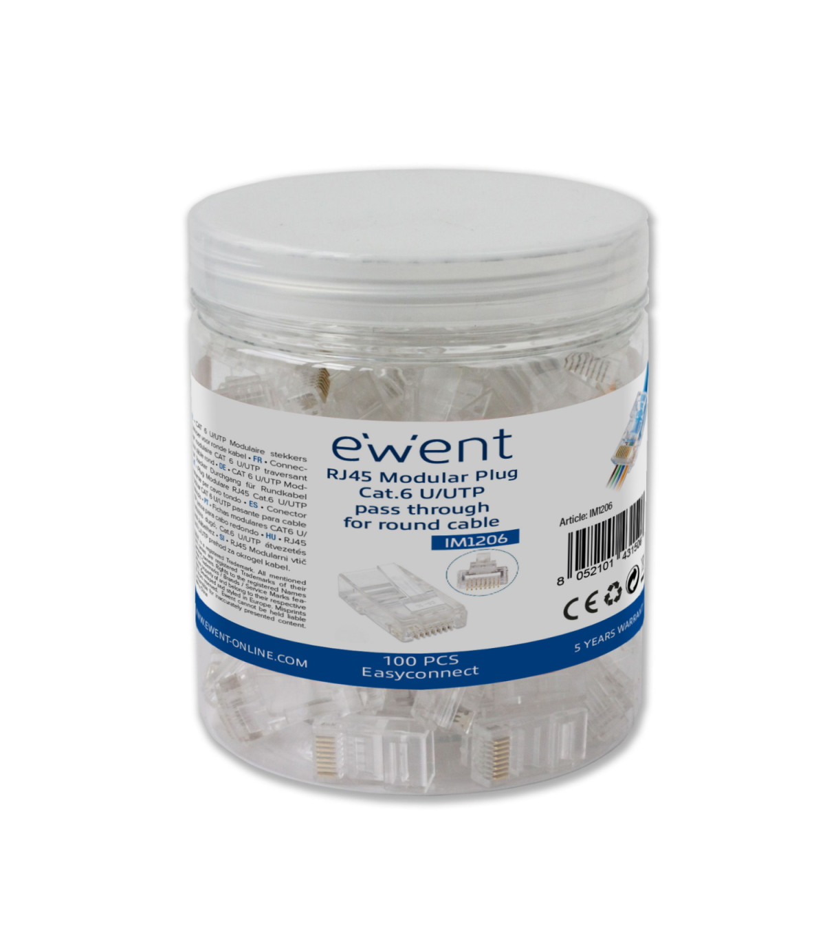 Conector rj45 ewent easyconnect im1206 cat.6 u - utp para cable redondo 100 unidades