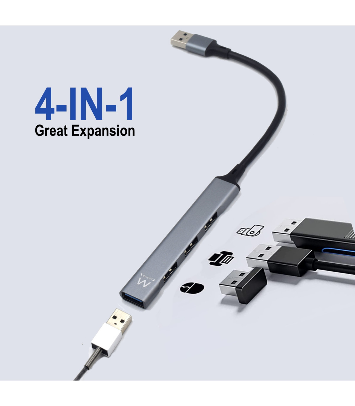 Hub slim ewent 4 puertos usb + entrada y salida - usb tipo a