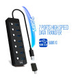 Hub ewent 7 puertos usb 3.0 + interruptor - usb tipo a + adaptador usb tipo c
