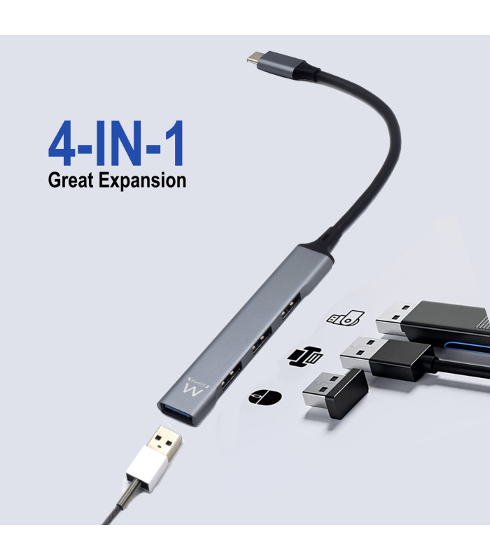 Hub usb ewent 4 puertos - 1 x usb 3.2 - 3 x usb 2.0 - usb tipo c