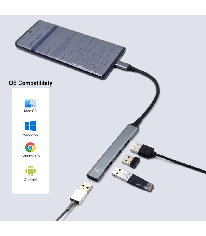 Hub usb ewent 4 puertos - 1 x usb 3.2 - 3 x usb 2.0 - usb tipo c