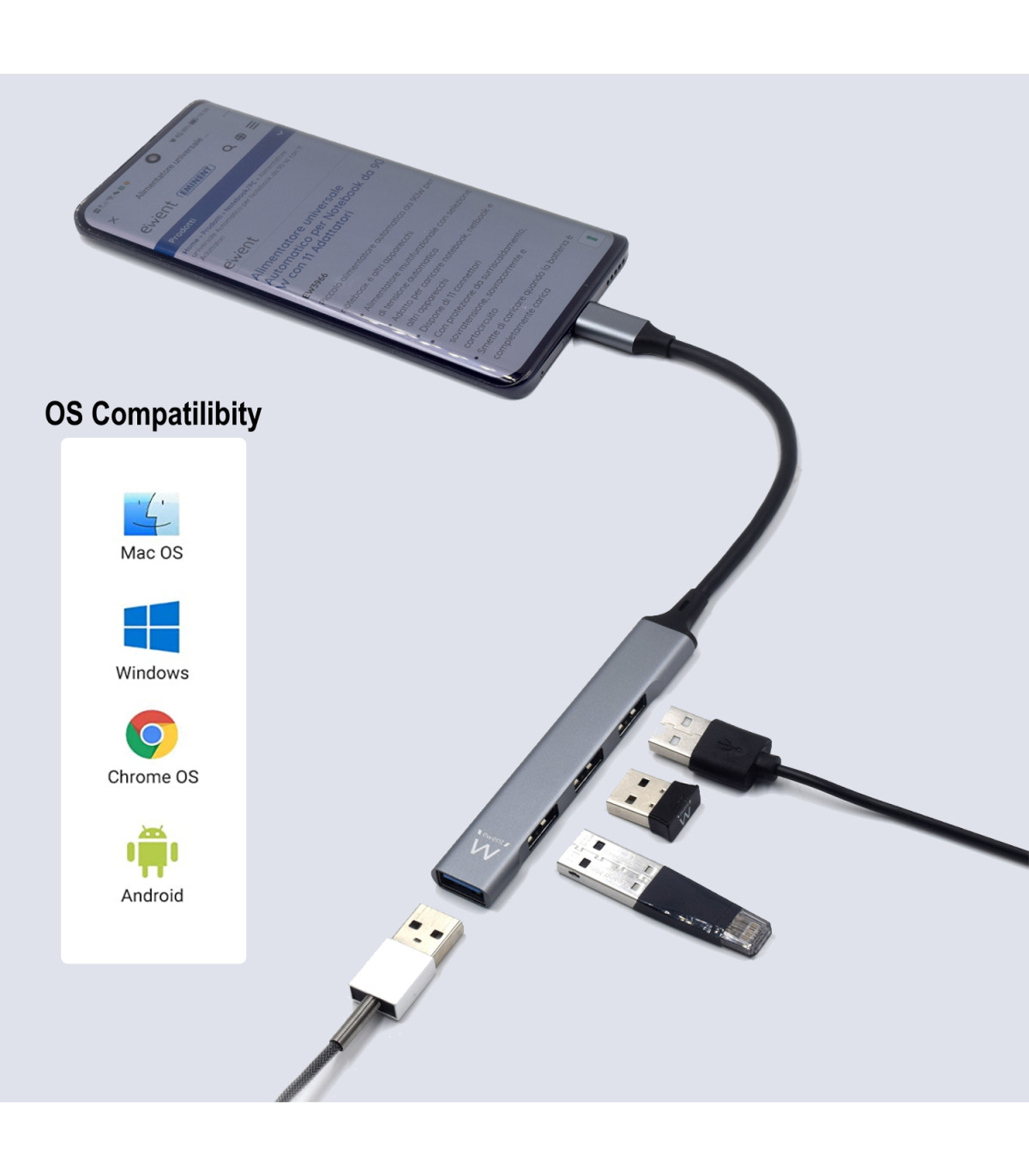 Hub usb ewent 4 puertos - 1 x usb 3.2 - 3 x usb 2.0 - usb tipo c