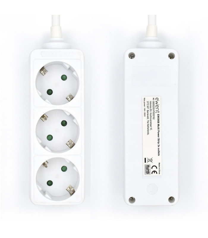 Regleta ewent 3 tomas shucko y 1.5 metros de cable blanco