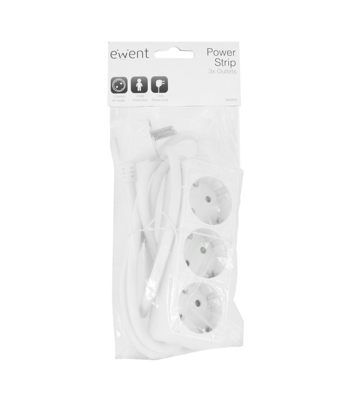 Regleta ewent 3 tomas shucko y 1.5 metros de cable blanco