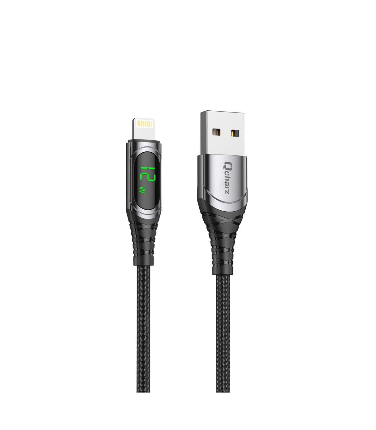 Cable qcharx formentera usb a a lightning 3a - 1 m - aleación aluminio negro cable suave digital display