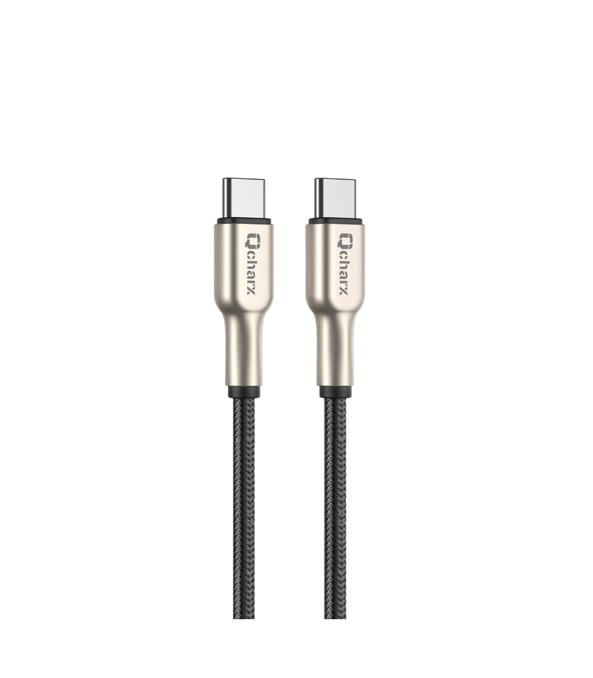 Cable qcharx new york tipo c a tipo c 3a 20w - 1 m - zinc metálico cordón plateado blindado