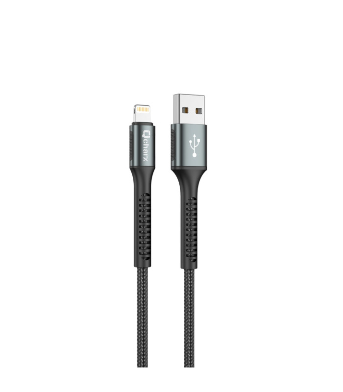 Cable qcharx prague usb a lightning 3a - 1 m - aleación de aluminio negro cordón de tela suave