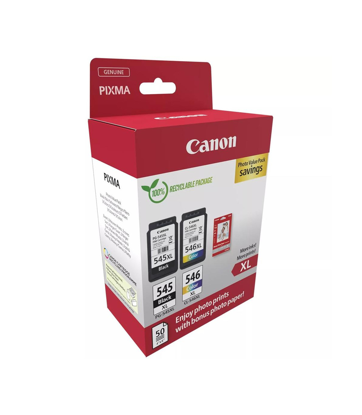 Multipack tinta canon pg - 545xl - cl - 546xl + papel 50 hojas