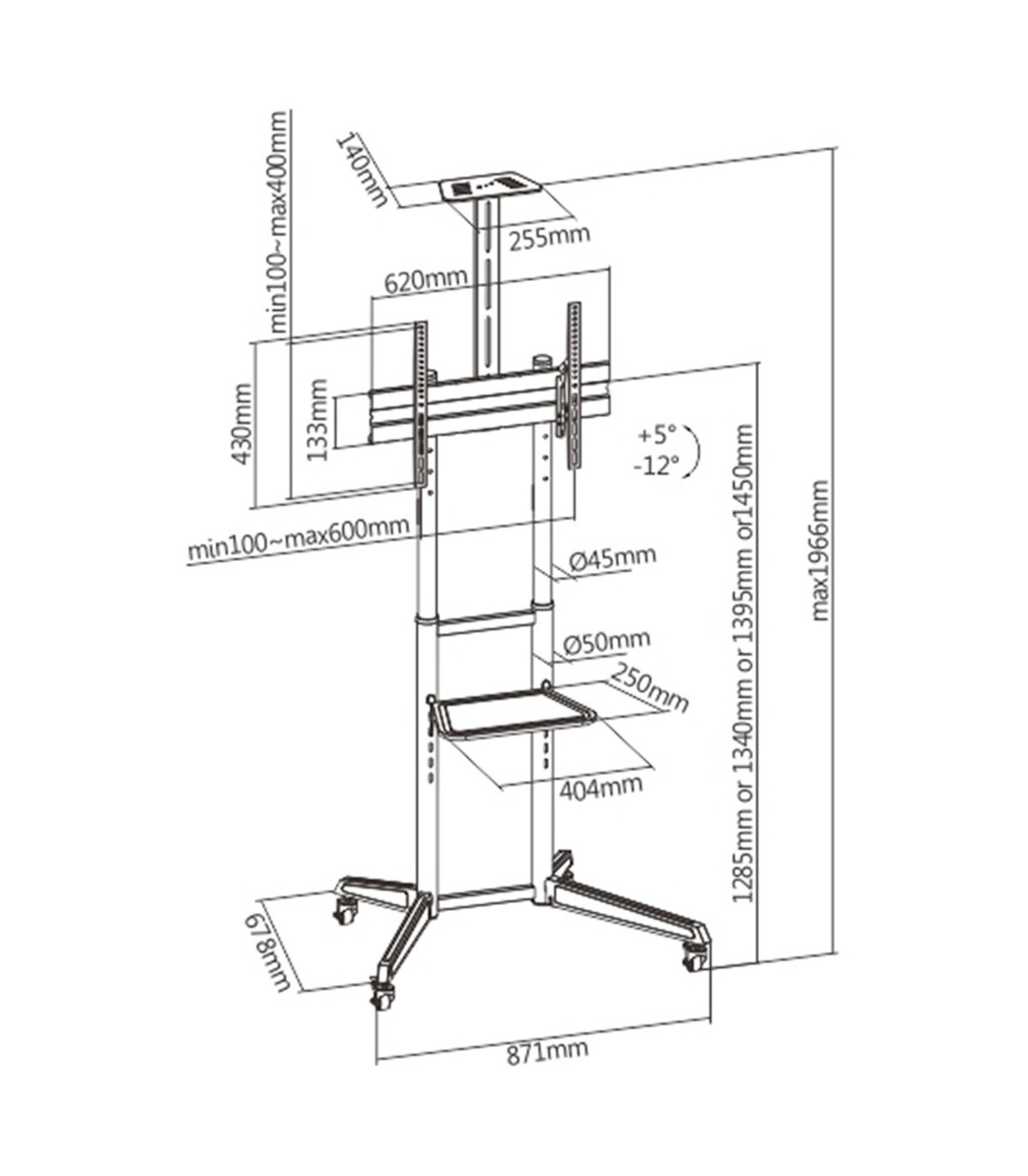 Soporte de suelo ewent ew1539 hasta 70 pulgadas max 50kg