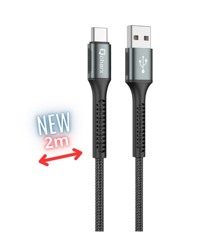 Cable qcharx prague usb tipo c a usb tipo a - 2m - aleacion de aluminio negro cordon de tela suave