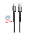 Cable qcharx prague usb tipo c a usb tipo a - 2m - aleacion de aluminio negro cordon de tela suave