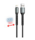 Cable qcharx prague lightning usb tipo a - 2m - aleacion de aluminio negro cordon de tela suave