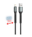 Cable qcharx prague lightning usb tipo a - 2m - aleacion de aluminio negro cordon de tela suave