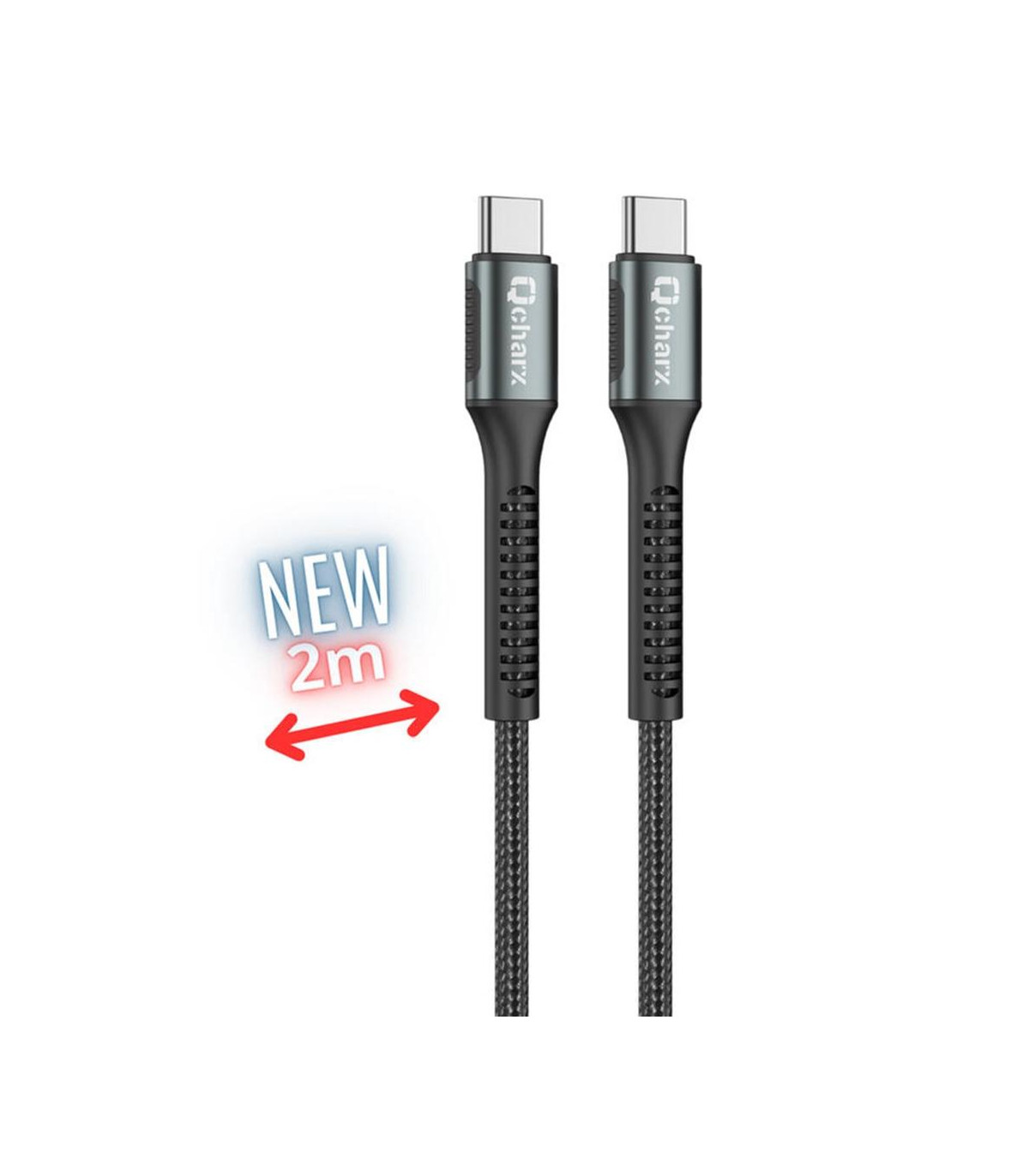 Cable qcharx prague usb tipo c - 2m - aleacion de aluminio negro cordon de tela suave